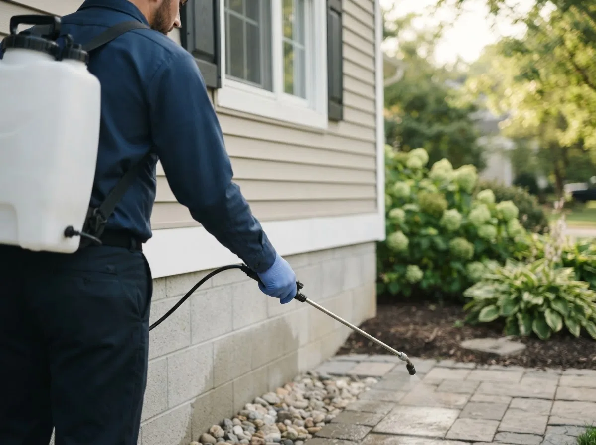 Pest control technician inspecting a home in Martinsville, IL